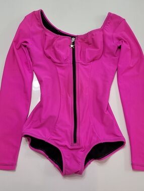 Shapewear Swimsuit  Long-Sleeve Panty Style One-Piece Women Size L Hot Pink